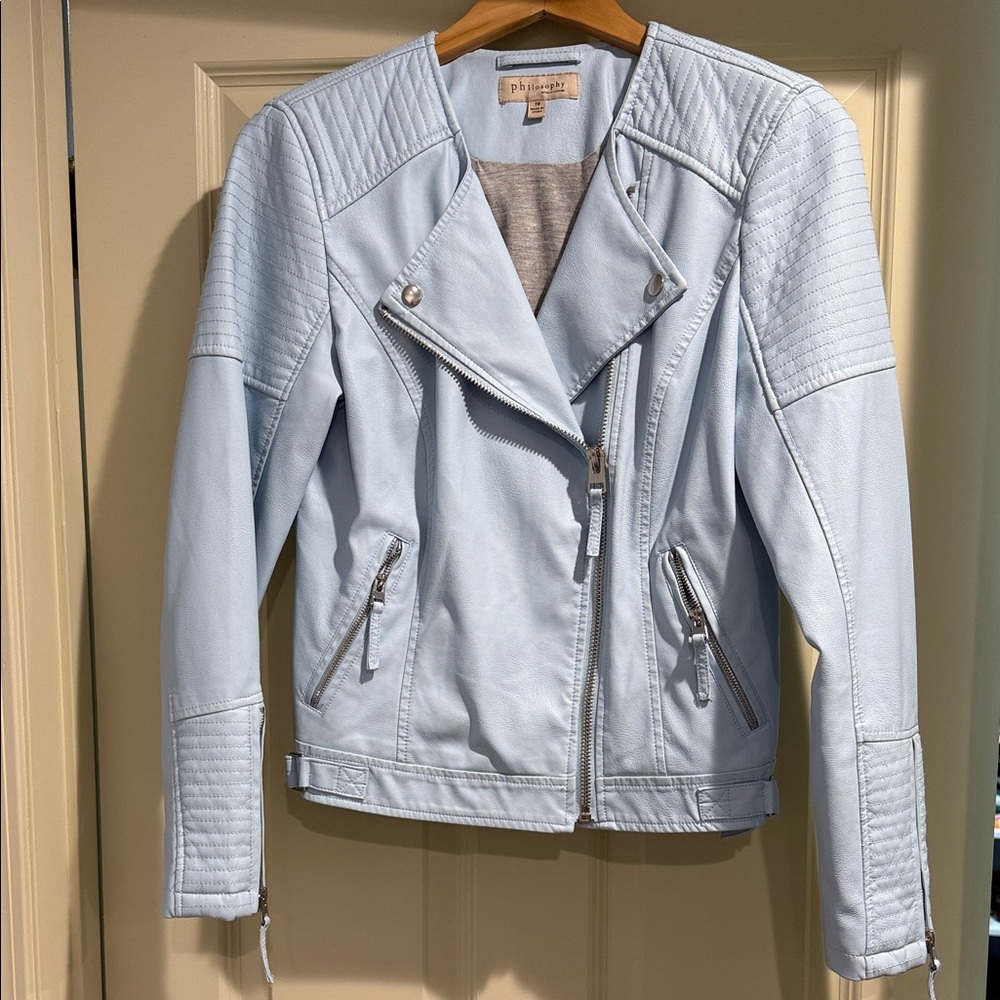 Light Blue Philosophy Faux Leather Jacket